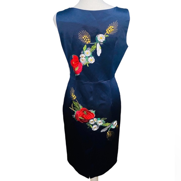 Friday Navy Blue Vibrant Embroidered Colors Sheath Dress Size 10 - Picture 2 of 6